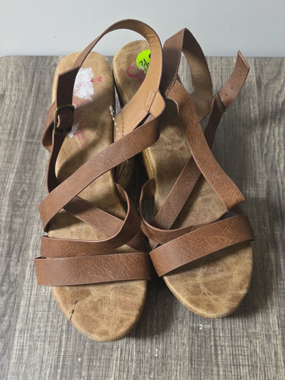 Jellypop Brown Crisscross Wedge Sandals Size 9.5